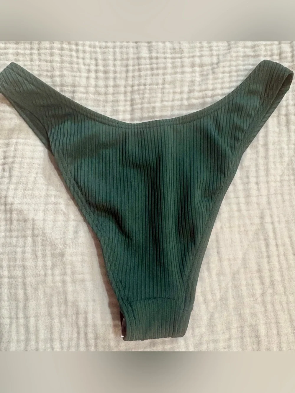 Ribbed High-Cut Bikini Bottom in Deep Green